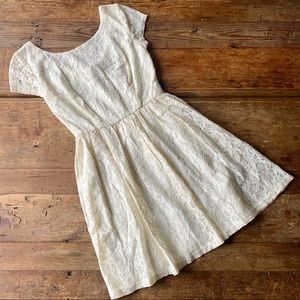 B. Darlin Ivory Lace Fit + Flare Sleeve Mini Dress